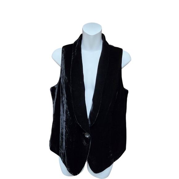 J Jill Women Small Petite Vest Black Velvet Silk Blend Whimsygoth Dark Academia - Picture 1 of 10